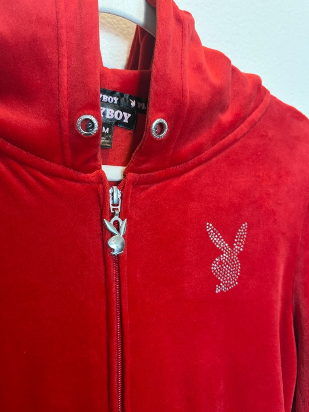 PLAYBOY Red Velour Hoodie Jacket - Picture 4 of 5